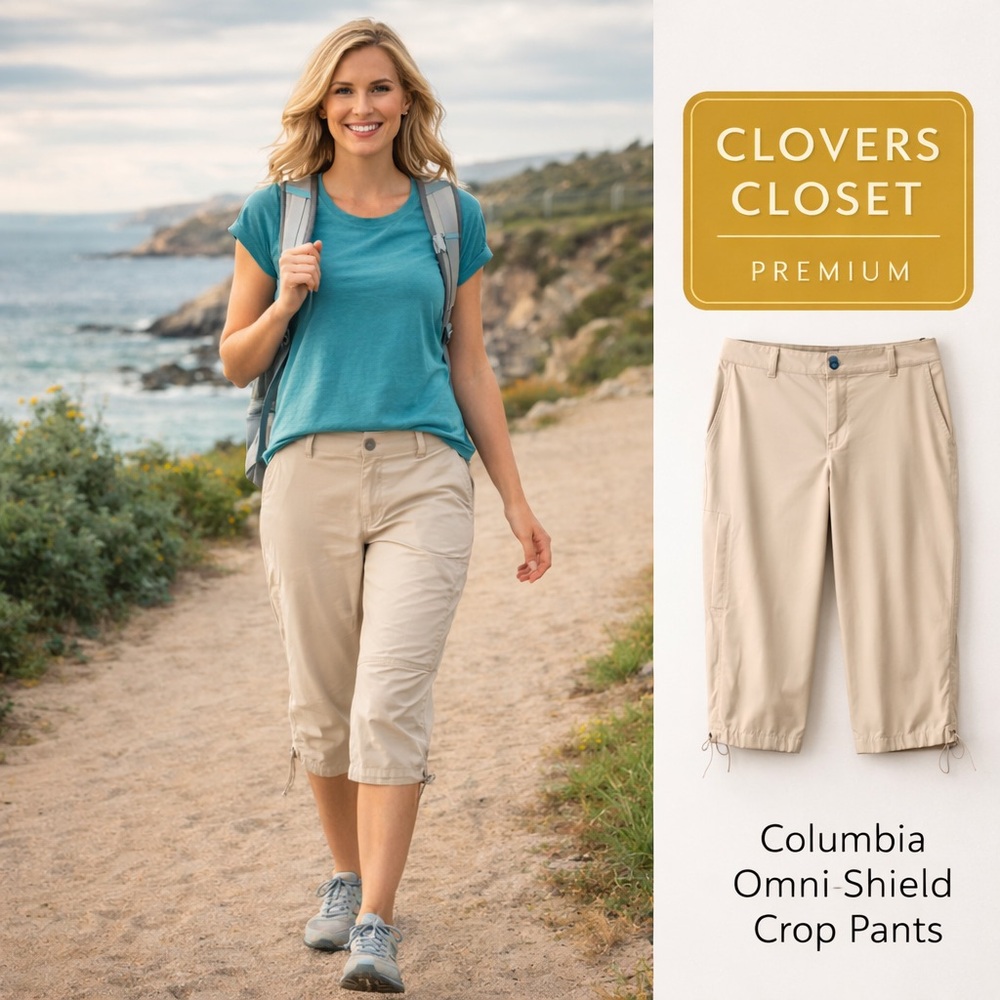 Columbia Omni-Shield Crop Pants Size 16 Beige Hiking Golf Travel Performance